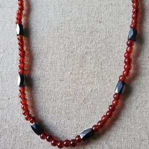 Red Glass Bead Necklace with Black Accent Beads